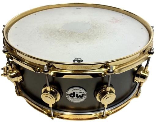 DW Collectors' Brass Snare (Satin Black) with Gold Hardware